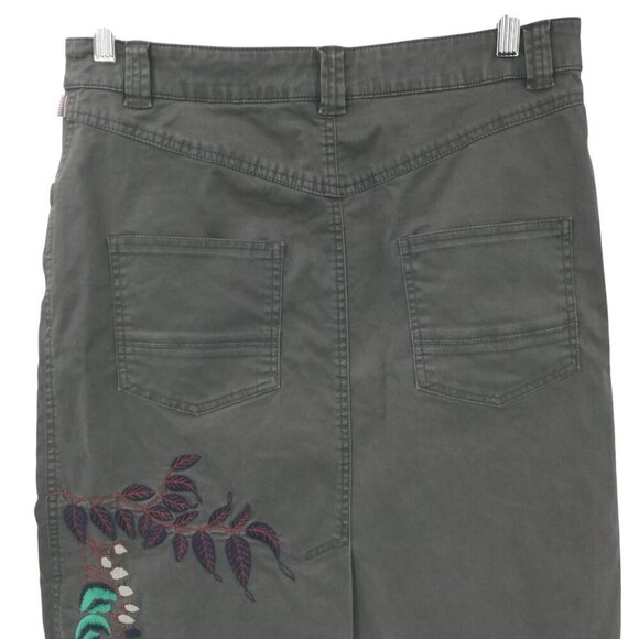 Oilily Gray Embroidered Knee Length Boho Skirt Size 38 US 8 Floral Stretch Chino - Picture 11 of 13